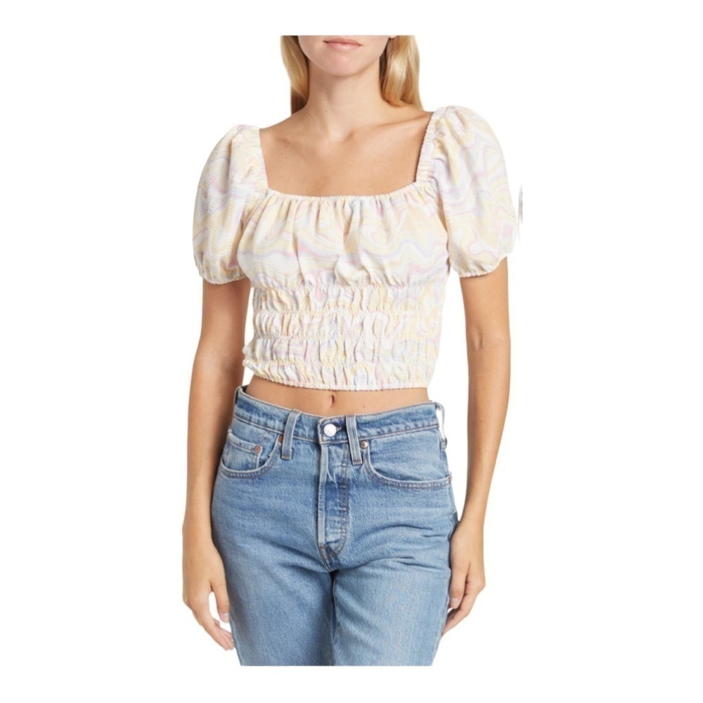 ♥️ELODIE♥️Square Neck, smocked crop Top size (Large)